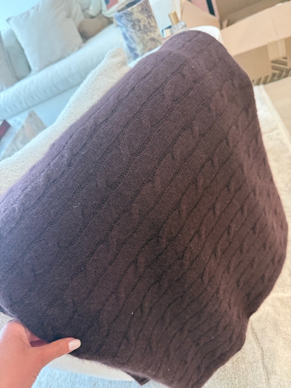 Ralph Lauren Cable Knit Throw Blanket in Chocolate Brown